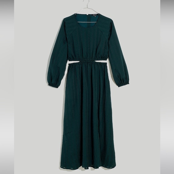 NWT Madewell Long-Sleeve Cutout Midi Dress - Medium Emerald Green - Picture 5 of 15